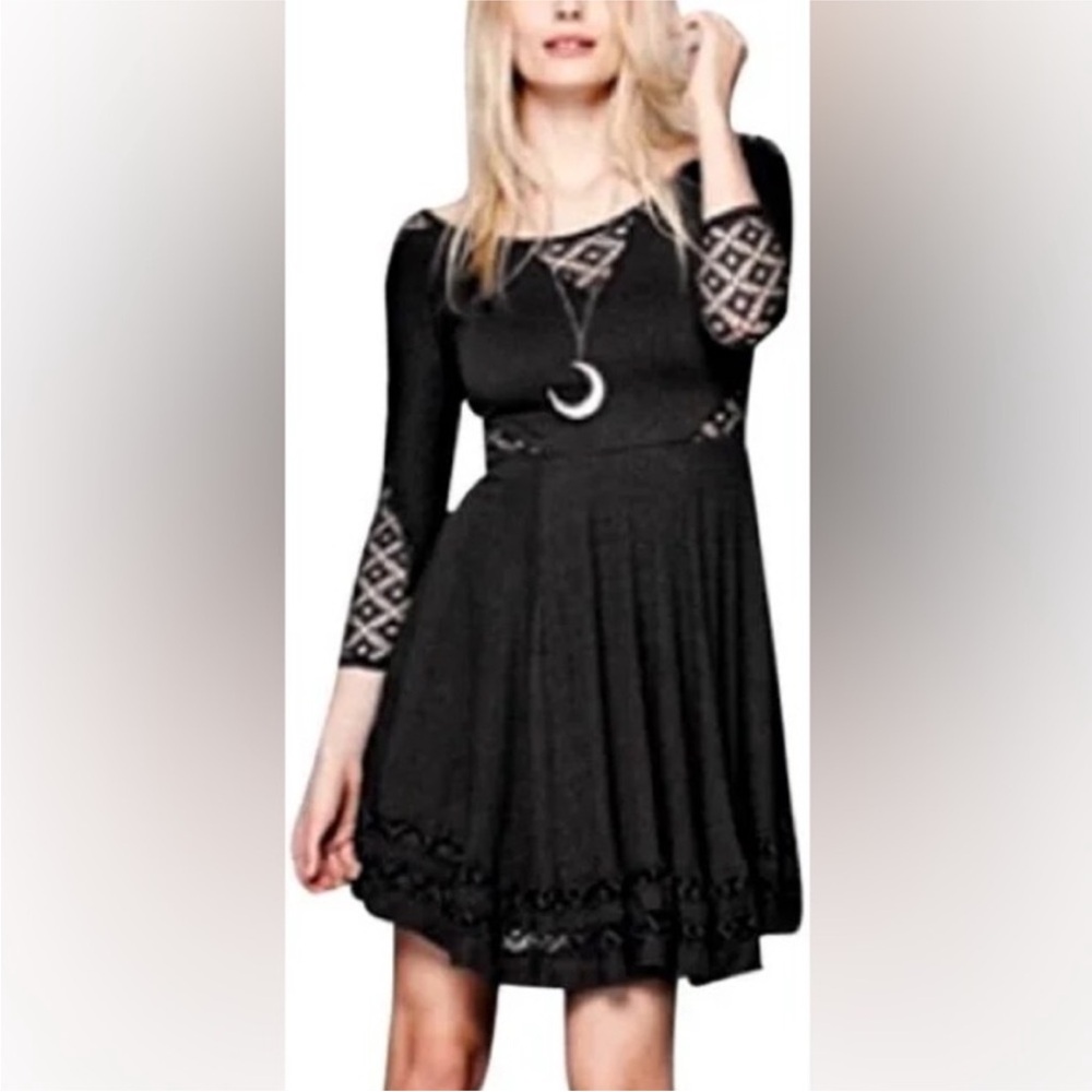 Free People Black Long Sleeve Dress with Lace Accents